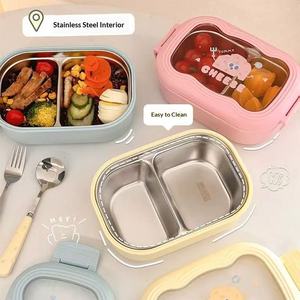 可爱便携式奶酪保温不锈钢午餐盒，带按扣，501-800ML 方形容量，可微波，适合学生 - Product Image 4