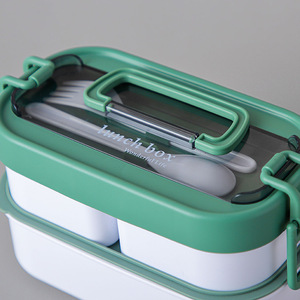 Boîte à lunch de bureau pour enfants d'école boîte à lunch à 2 compartiments avec couverts boîte à lunch Bento en plastique à 2 couches adultes enfants - Product Image 4