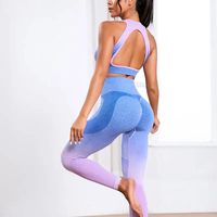 Pakaian Yoga Sutra Es Seamless Khusus, Celana Fitness Pinggang Tinggi Warna Peach, Setelan Olahraga Senam