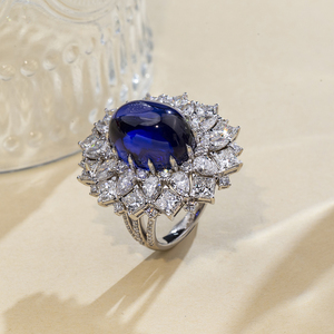 Messi Jewelry MSR-1781 PT950 Oval Cut Blue Sapphire Diana <b>Ring</b> Fashion <b>Ring</b> Engagement <b>Ring</b> for Women - Product Image 2