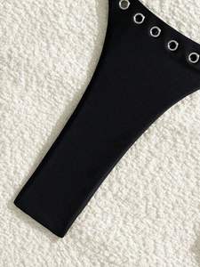 Ensemble de bikini sexy personnalisé pour femme <span class=keywords><strong>en</strong></span> Spandex/Nylon, avec clous, style bandeau, coupe coquine, <span class=keywords><strong>string</strong></span> taille haute, maillot de bain 2 pièces - Product Image 5