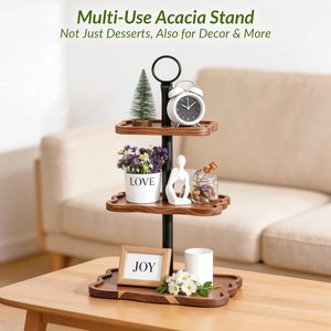 Wooden Multi Tiered Display Rack 3 Layers <b>Desktop</b> Storage <b>Shelf</b> For Dessert Fruit Snack Party Decoration - Product Image 2