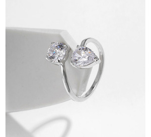 S925 Silver Pear and Round Cut Moissanite Bypass <b>Ring</b> Silver Plated Open <b>Statement</b> <b>Ring</b> for Women Dainty Promise Jewelry - Product Image 3