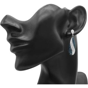 Ornaatis Diamond Drop <b>Earrings</b> 2.14 Cttw Round Cut White Blue Sterling <b>Silver</b> Screw <b>Back</b> Women's Wedding Jewelry - Product Image 3