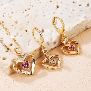 Free Sample Hiphop Women 18K Gold Plated AAA Heart Shaped Cubic Zirconia Jewelry Set Suppliers Bridal Wedding Earrings Necklace