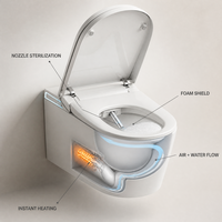 WC intelligent mural GX-90V2 avec bidet, télécommande, siège chauffant, sans limite de pression d'eau, chauffage instantané, capteur de pied