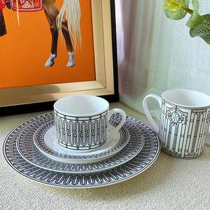 Meilleures ventes, ensemble de salle à manger 5 pièces de luxe nordique Black Line, assiette en céramique avec boîte-cadeau - Product Image 2