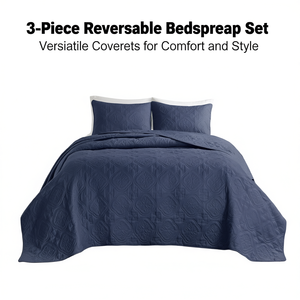 Juego de Cubrecamas Reversibles de 3 Piezas, 100% Poliéster, Diseño Sólido, Cubrecama Cosido para una Mayor Comodidad y Estilo en la Cama - Product Image 1