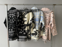 Jxwatcher Cardigan long jacquard à pompons, mode printemps, manches longues, doux et chaud, vêtement d'extérieur personnalisé pour femme, pull en cachemire tricoté