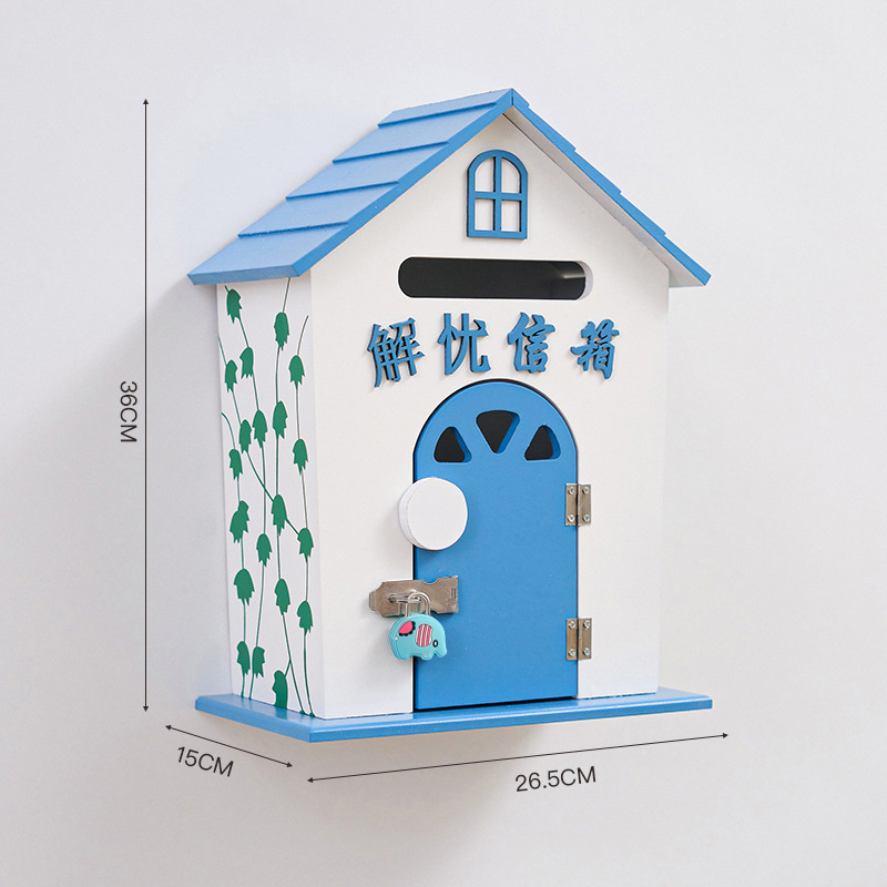 Older model large blue mailbox with lock