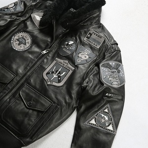 سترة بومبر من جلد الغنم المطرز بجودة عالية أوروبا وأمريكا <span class=keywords><strong>G1</strong></span> سترة من جلد الخراف ملابس جلدية أصلية للرجال - Product Image 3