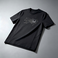 T-shirt noir épais à séchage rapide Kornit DTG Circuit Chip Minimal Print Tech Streetwear Gym Daily Casual Tee
