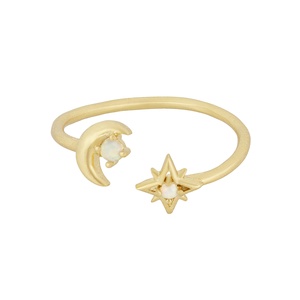 Khuyến Mãi Trang Sức Nữ Bằng Bạc Sterling 925 Trang Sức Tinh Tế Xinh Xắn Mắt Mèo Lửa Màu Trắng Nhẫn Ngôi Sao Mặt Trăng - Product Image 2