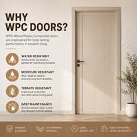 Porte intérieure en WPC gris clair, design grain de bois avec 3 rainures verticales, porte de chambre en composite bois-plastique, style moderne minimaliste