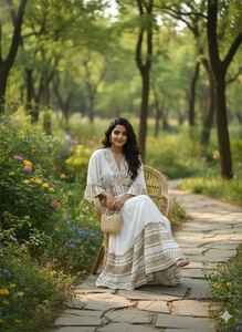 Vestido Maxi Boho de Algodón 100% para Mujer, Blanco, con Estampado Geométrico, Bordado, Veraniego, Casual, Étnico, Transpirable, Holgado, Moderno - Product Image 2