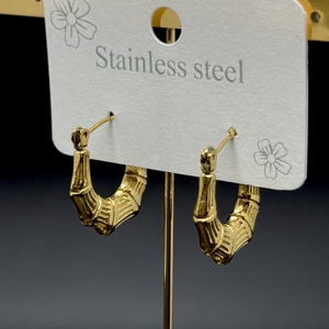 خاتم زهور تجريدي هندسي نسائي عصري من الفولاذ المقاوم للصدأ وأقراط طواق حمم مطلية بالذهب إكسسوار أنيق - Product Image 3