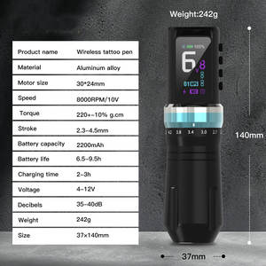 Kissure เครื่องสักแบบไร้สาย, ปากกาตลับหมึกความจุขนาดใหญ่แบตเตอรี่ปรับจังหวะมอเตอร์สำหรับสักศิลปิน - Product Image 2