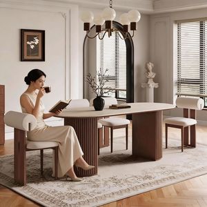 Oval Solid Wood Dining <b>Table</b> Bentwood Structure Stable For Dining Room - Product Image 2