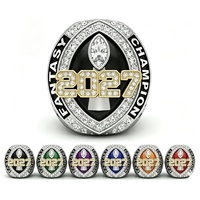 Nouvelle Collection 2027 : Ensemble de 6 Bagues de Champion de Football Fantastique, Tendance Classique, en Alliage Plaqué Argent, Bijoux Sportifs avec Boîte en Bois – Vente Flash