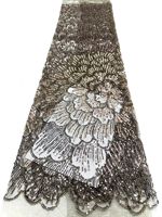 Nouveau tissu de robe en dentelle brodée de perles et de sequins écologiques (polyester/coton à motif floral)