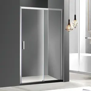 Puerta de ducha de baño independiente de cristal templado deslizante de hardware de acero inoxidable ajustable enmarcada con manija