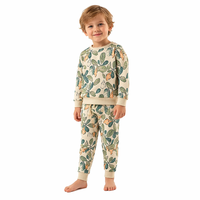 Ensemble sweat-shirt et pantalon imprimé feuilles pour bébé garçon, col rond botanique, survêtement décontracté deux pièces, style bohème pour tout-petit, vêtements pour garçons OEM