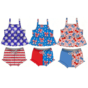 Pre-orden MOQ 5: Ropa de moda para niñas pequeñas con estampado del 4 de julio, tela suave de spandex/algodón orgánico y seda de leche. - Product Image 3