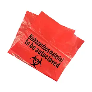 ถุงขยะพลาสติกอันตรายแบบใช้แล้วทิ้งหม้อนึ่งความดันแบบใช้แล้วทิ้งสีแดงสีเหลือง