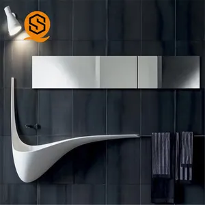 En düşük fiyat tasarım otel vanity modern katı yüzey el dekore lavabo