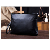 Tas Tangan Pria Kulit PU Hitam Kapasitas Besar Tahan Air, Dompet Kunci, Dompet Koin Harga Terjangkau, Tempat Kartu Identitas, Bahan Poliester Panjang