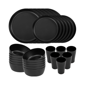16-Piece Modern Design Reusable Wheat Straw <b>Dinnerware</b> <b>Set</b> Black Plastic Plates Bowls and Water Cups <b>for</b> Outdoor Camping - Product Image 3