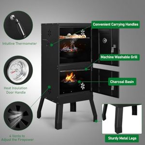 Parrilla Vertical Moderna de Acero con Recubrimiento en Polvo para Ahumar Carbón, con Puertas Dobles para Uso en Exteriores y Jardines - Product Image 3