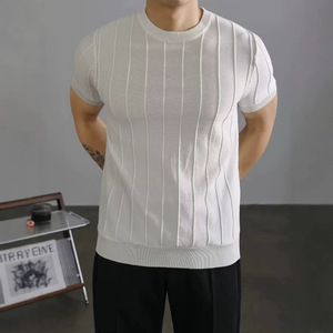 Camiseta de Manga Corta con Cuello Redondo para Hombre, Color Sólido, Transpirable, Tejida, Top Básico de Verano, Ropa Juvenil - Product Image 3