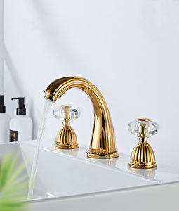 Robinet de salle de bain fendu en cristal doré à 3 trous en cuivre pour lavabo <span class=keywords><strong>sous</strong></span> le comptoir, robinet d'<span class=keywords><strong>eau</strong></span> froide et <span class=keywords><strong>chaude</strong></span> CF96 - Product Image 1