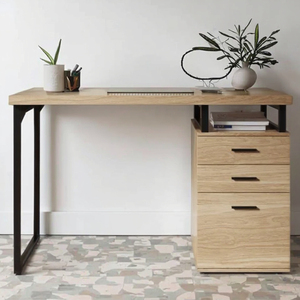 Bureau Effecti en chêne Table d'étude à pieds en métal avec 3 tiroirs offrant amplement d'espace pour un bureau d'ordinateur - Product Image 3