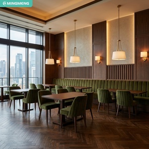 เฟอร์นิเจอร์ร้านอาหารโรงแรมหรู โต๊ะรับประทานอาหารไม้เนื้อแข็งสีเข้ม เก้าอี้กำมะหยี่สีเขียวแบบมีพนักพิง และชุดที่นั่งแบบบูธ - Product Image 1