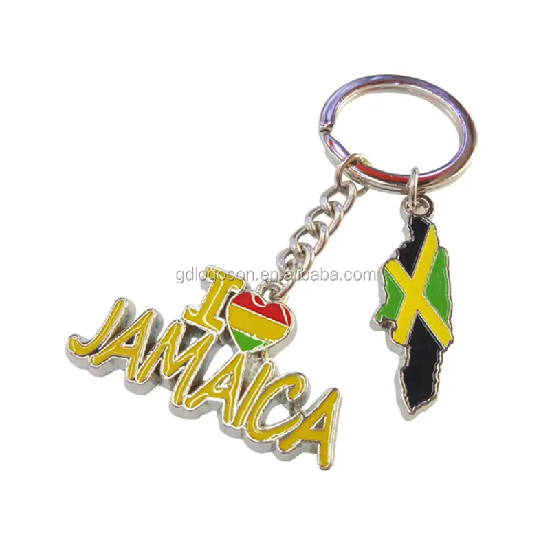सस्ते कस्टम धातु चाबी का गुच्छा जमैका मानचित्र स्मृति चिन्ह किंग्स्टन जमैका कुंजी श्रृंखला