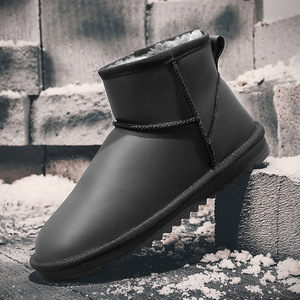 Botas de nieve de cuero genuino, color negro y gris, tacón bajo, tacón plano, impermeables, forradas de lana, zapatos de invierno sin cordones, tallas 36 a 47 - Product Image 3