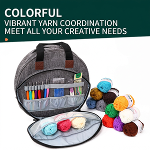 Sac de rangement rond gris foncé pour kit de crochet Jp Jinping avec crochets TPR – Kit de tricot à domicile - Product Image 3