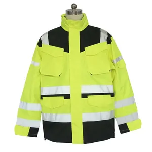 Jaket reflektif poliester 100% kuning Hi-Vis kualitas tinggi