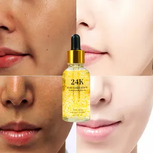 Soro facial de ouro 24K personalizado, soro orgânico coreano de marca própria, clareador facial anti-idade e rugas, soro dourado 24K