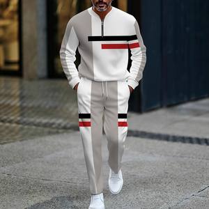 男士复古开链长袖衬衫速干数码印花休闲条纹户外运动街头服饰 2 件套 - Product Image 2