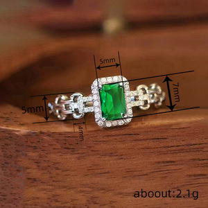 Esmeralda natural suelta, corte rectangular, color verde, para la fabricación de anillos T0505 - Product Image 4
