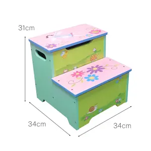 Modern Kid Simple Storage Cartoon Holz stuhl Kinder Holz Kleinkind Tritt hocker mit Koffer Lagerung Kinder möbel