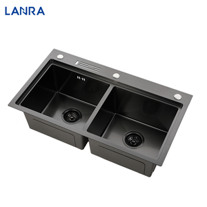 <span class=keywords><strong>Lavello</strong></span> da <span class=keywords><strong>Cucina</strong></span> <span class=keywords><strong>Doppio</strong></span> Fatto a Mano in Acciaio Inox Nero Moderno con Portacoltelli per Bar e Hotel - Product Image 1