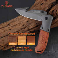 YUEYANG Bestes Taschenmesser 2025 Holzgriff Outdoor Camping Klappmesser Jagd Taktisches Überlebensmesser mit Personalisierung