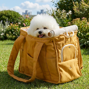 Bolsa de Transporte Ecológica para Mascotas, Color Beige, Moderna, de Tela, para Perros y Gatos, con Cierre de Cremallera, Diseño Informal y Resistente - Product Image 1