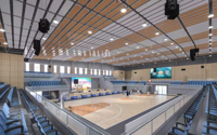 Panneaux acoustiques et éléments de plafond pour gymnases et arènes polyvalentes, avec conception acoustique personnalisée, fourniture de matières premières sur mesure et service tout-en-un
