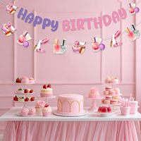 Dekorasi Pesta Ulang Tahun Mani Pedi, Spanduk Selamat Ulang Tahun, Kosmetik, Perlengkapan Spa, Perlengkapan Pesta Rias untuk Wanita dan Gadis