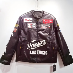 Jaket Bomber Kulit Motor Musim Dingin Kolaborasi Merek Fashion Eropa Amerika Baru Harga Pabrik SUPME Mewah - Product Image 4
